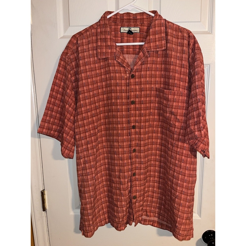 Tommy Bahama‎ Short Silk Shirt Men's Xl Button Down , Burnt Orange Geometric